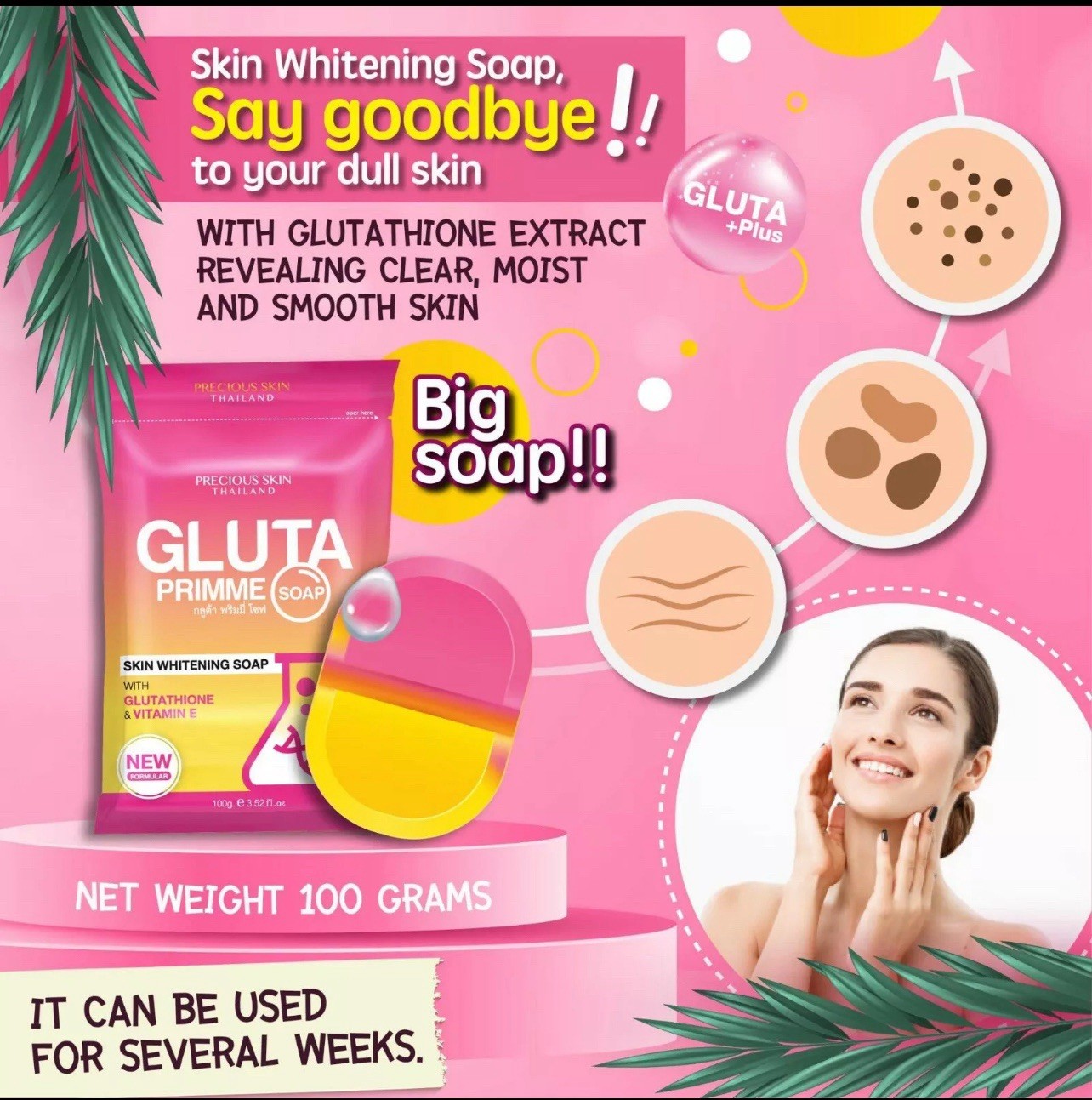 Gluta Body Soap Primme Whitening Skin Care Lightening Remove Dirt Anti Aging