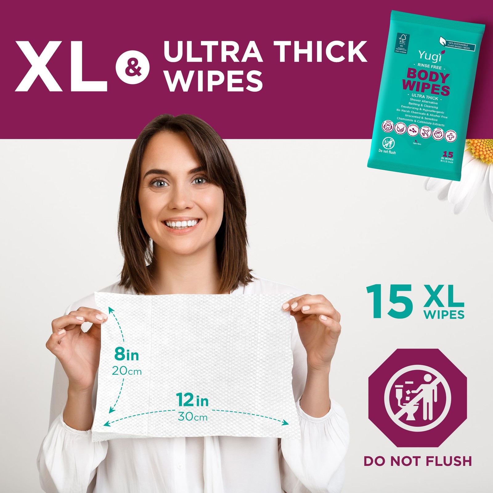 Body wipe (1 pack) 15 XL ultra thick shower wipes for Adult Bathing,Camping,T…