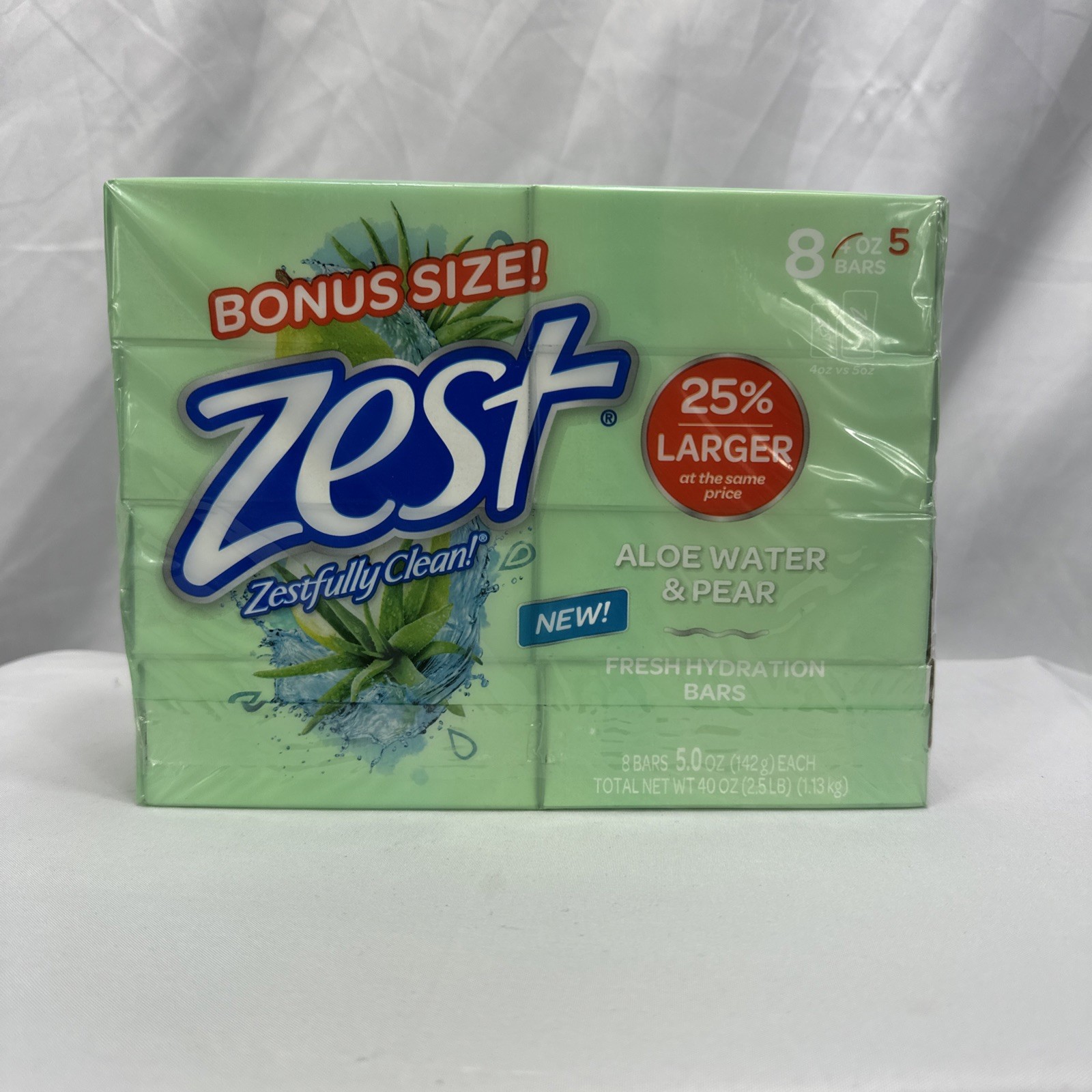 Zest Aloe Water & Pear Fresh Hydration Bar Soap 8 Pack 5 oz Bars New Sealed