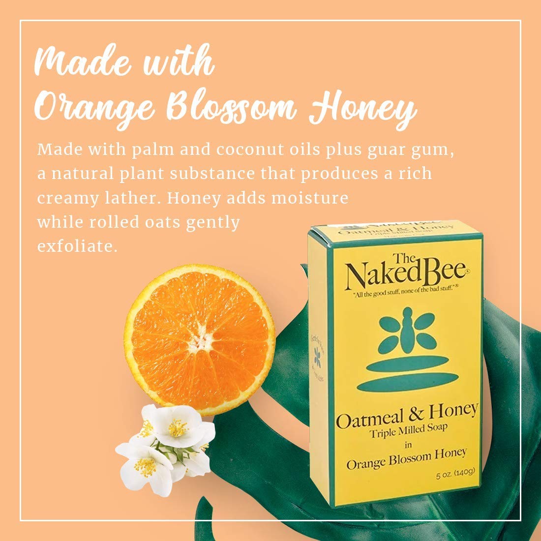 The Naked Bee Oatmeal Honey Triple Milled Soap, 5 Ounce, 6 Pack, Orange