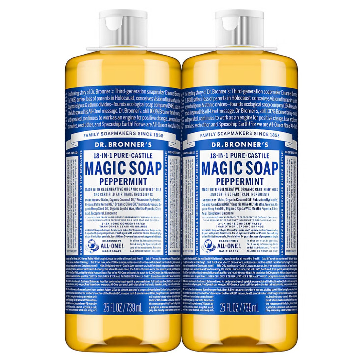 Dr Bronner’s Peppermint Pure-Castile Soap, 2 pk./50 oz. (NO SHIP TO CA STATE)