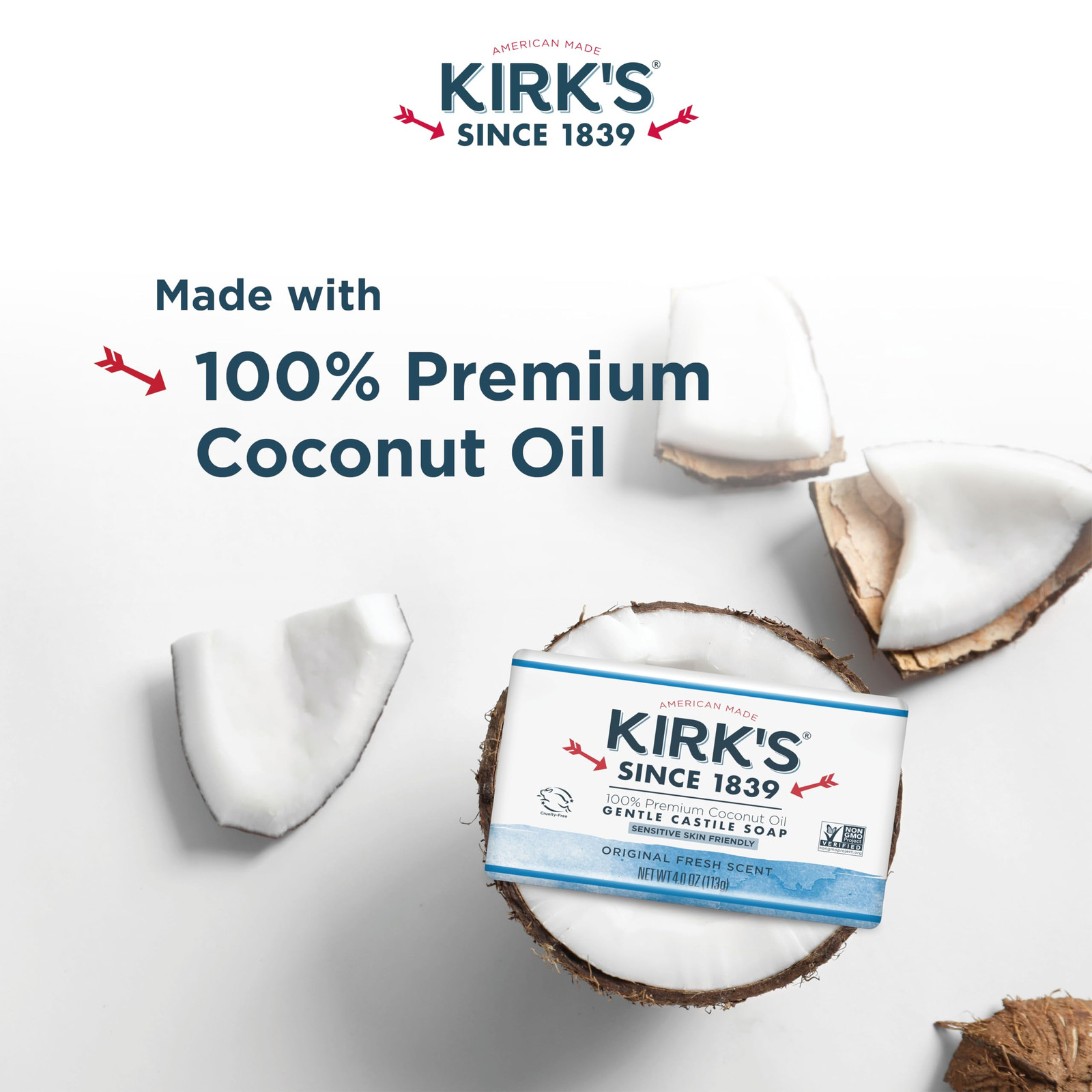 Kirk’s Gentle Castile Soap 4 Ounce Pack of 24 Vegan Coconut Oil Cleanser