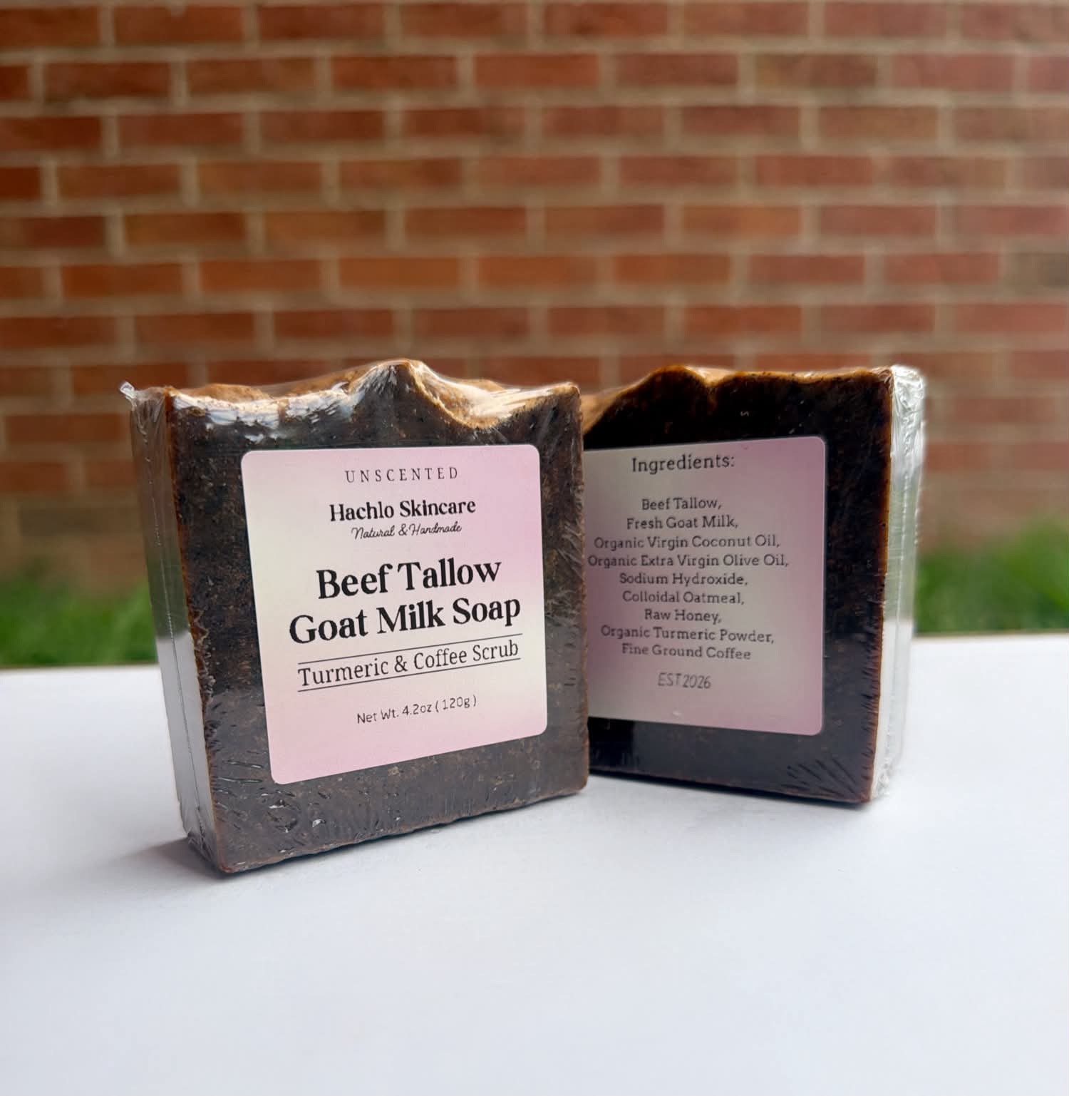 1 Bar Unscented Turmeric & Coffee Scrub Beef Tallow & Goat Milk Soap