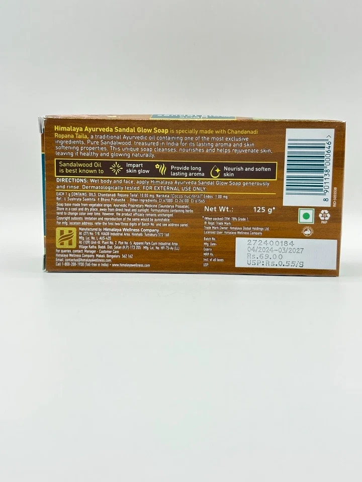 Himalaya Ayurveda Sandal Glow Soap Nourishes & Softens Skin, 8×125 gm Multipack