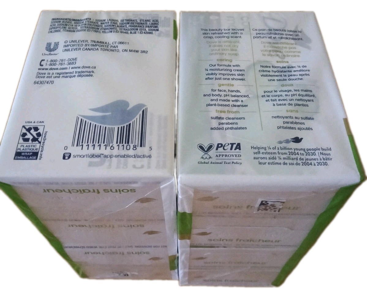 2 Dove Beauty Bar Womens Bath Soap Cool Moisture Cucumber&Green Tea 4 Bars Packs