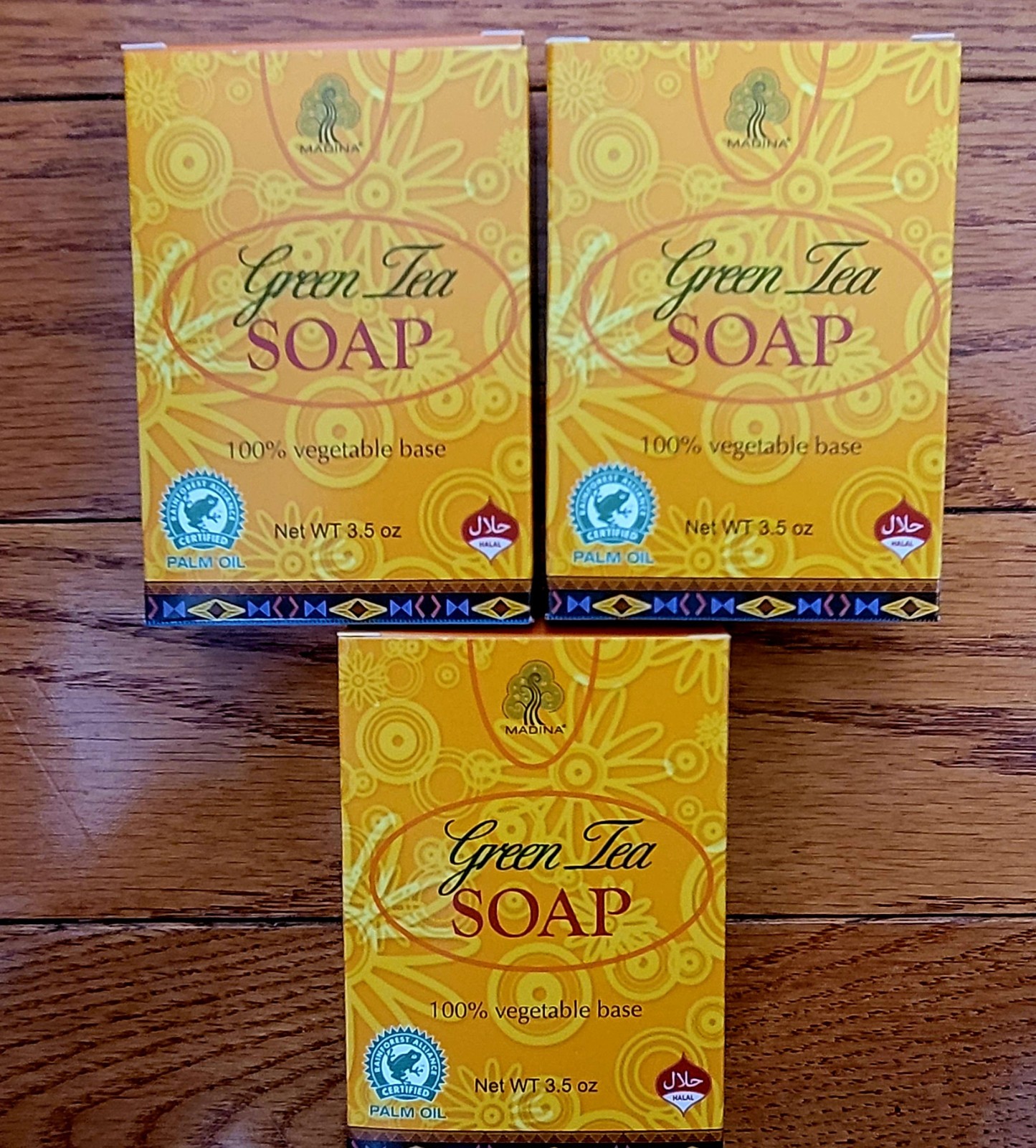 3 Pack – Madina Green Tea Bar Soap, 100% Vegetable Base