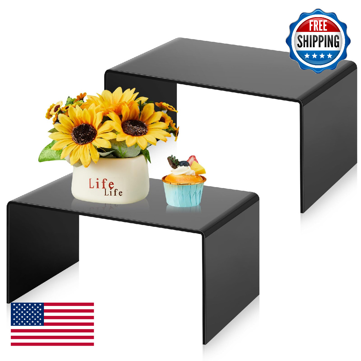 RattanView 2 Pcs 12 Inch Large Acrylic Risers Display Stands 5 mm Thick Acrylic