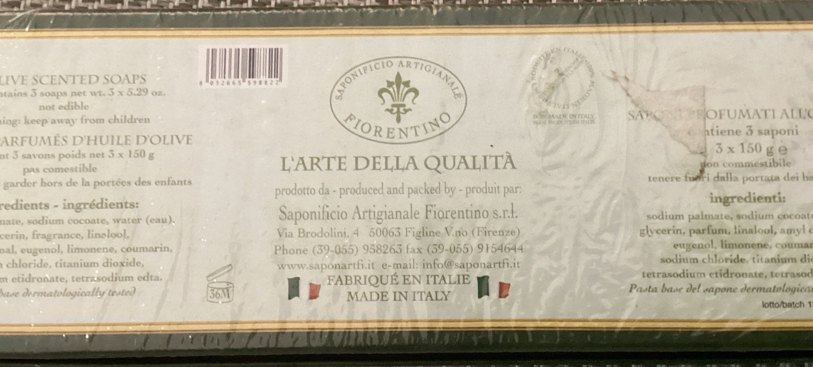 3 – Olivia Toscana Soap Bars Saponificio Artigianale Florentino, Italy 5.29 Oz