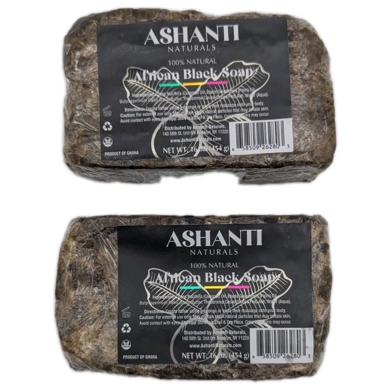 Ashanti Naturals African Black Soap 16oz Jumbo Bar 2 Pack Natural Skin Care