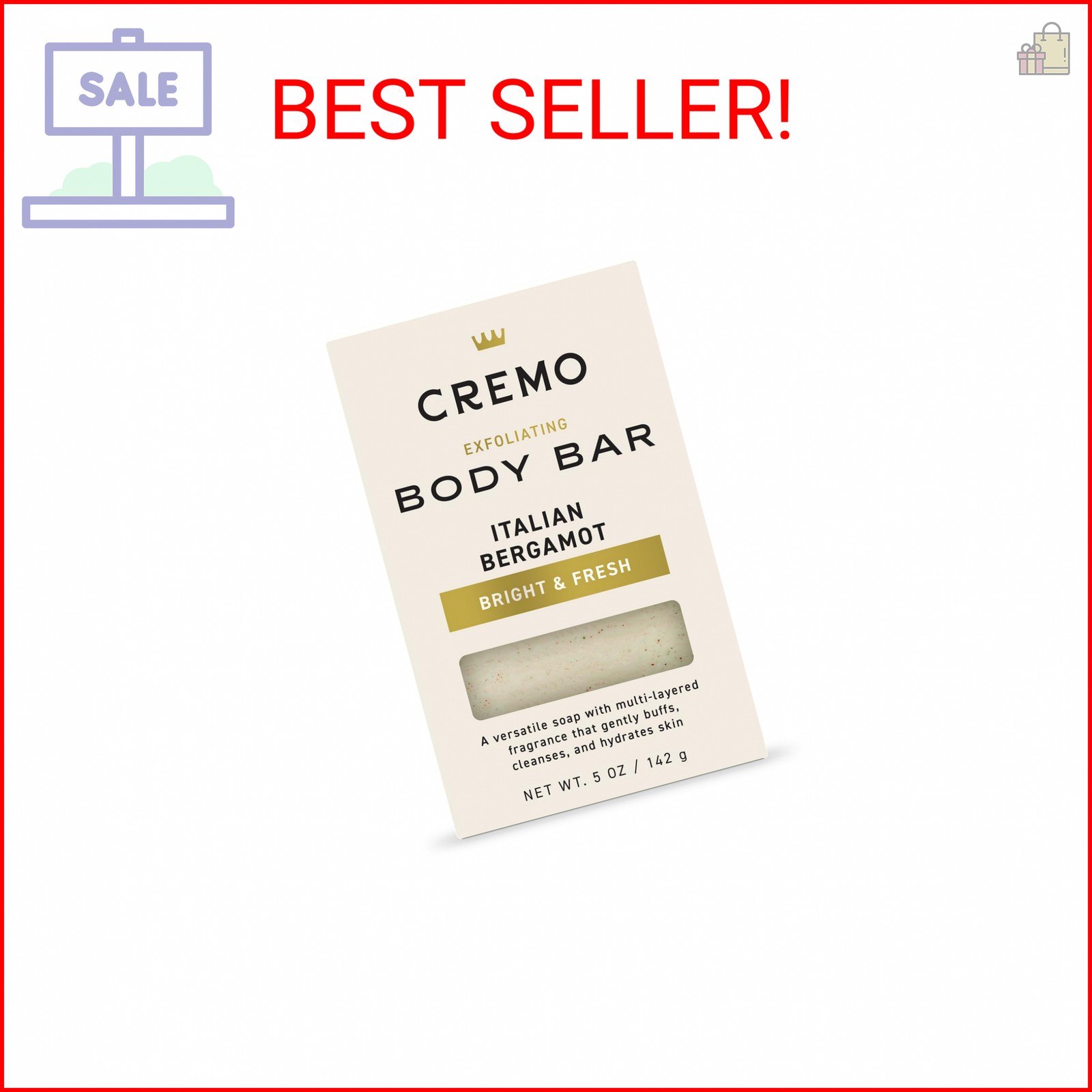 Cremo Exfoliating Body Bar for Men, Italian Bergamot Scent, Multi-Layered Fragra