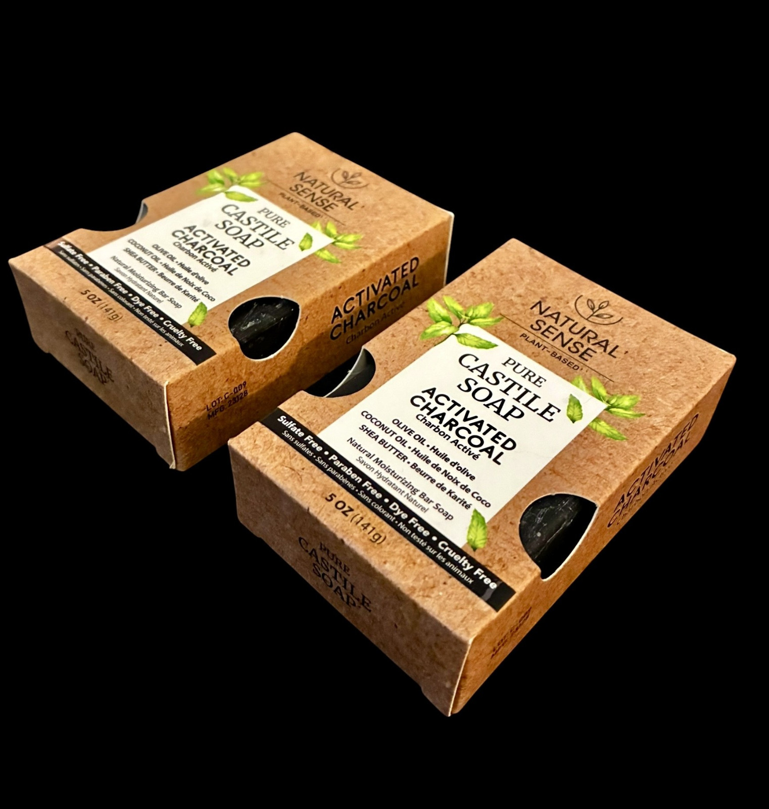 2 x Natural Sense Plant-Based Pure Castile Bar Soap Activated Charcoal 5 oz 141g