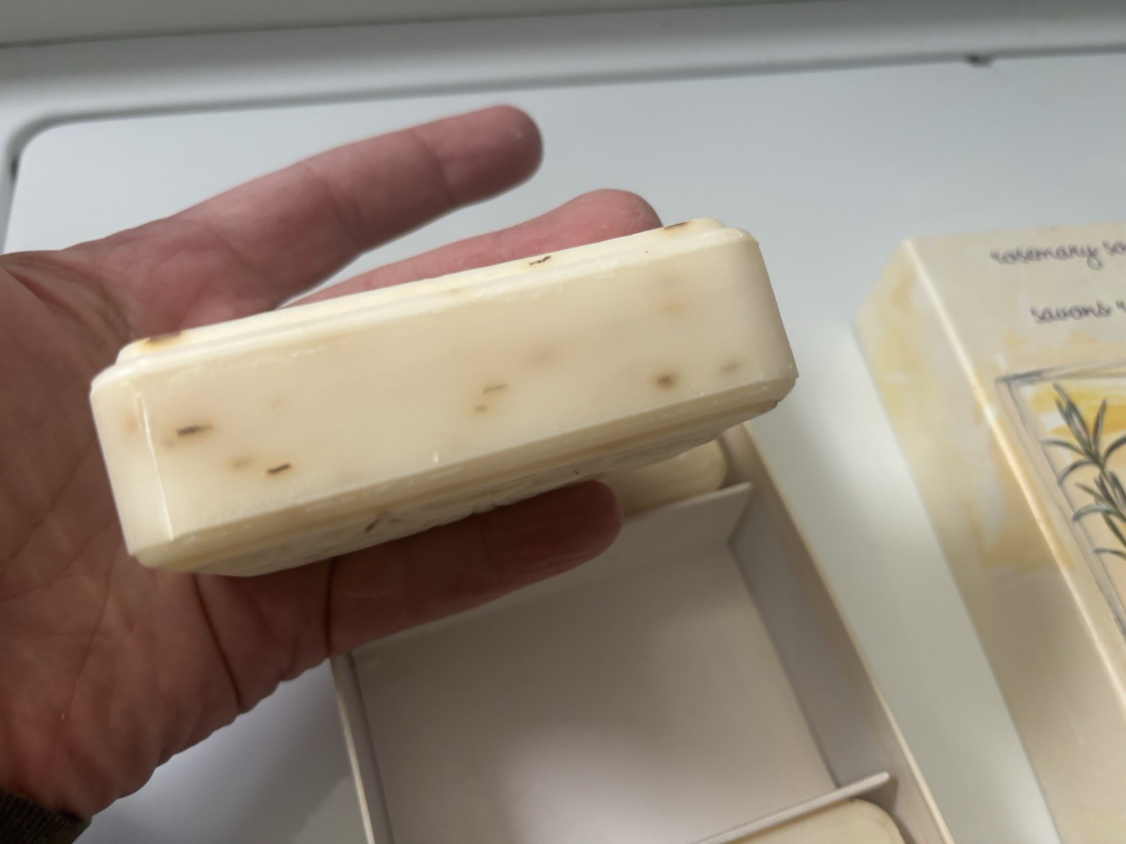 Rosemary Body Bar Soap Set of 3, 7 oz Each, Beige, Rectangular, Made in France