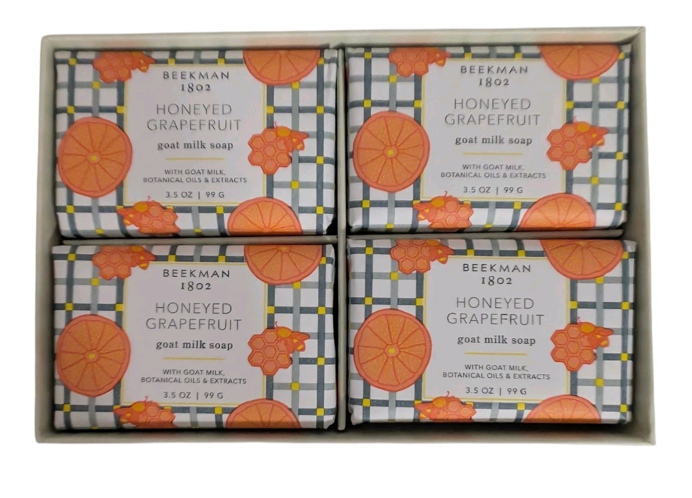 Beekman 1802 4 pc Goat Milk Soap Bar-Honeyed Grapefruit- 3.5 oz-NEW In Box