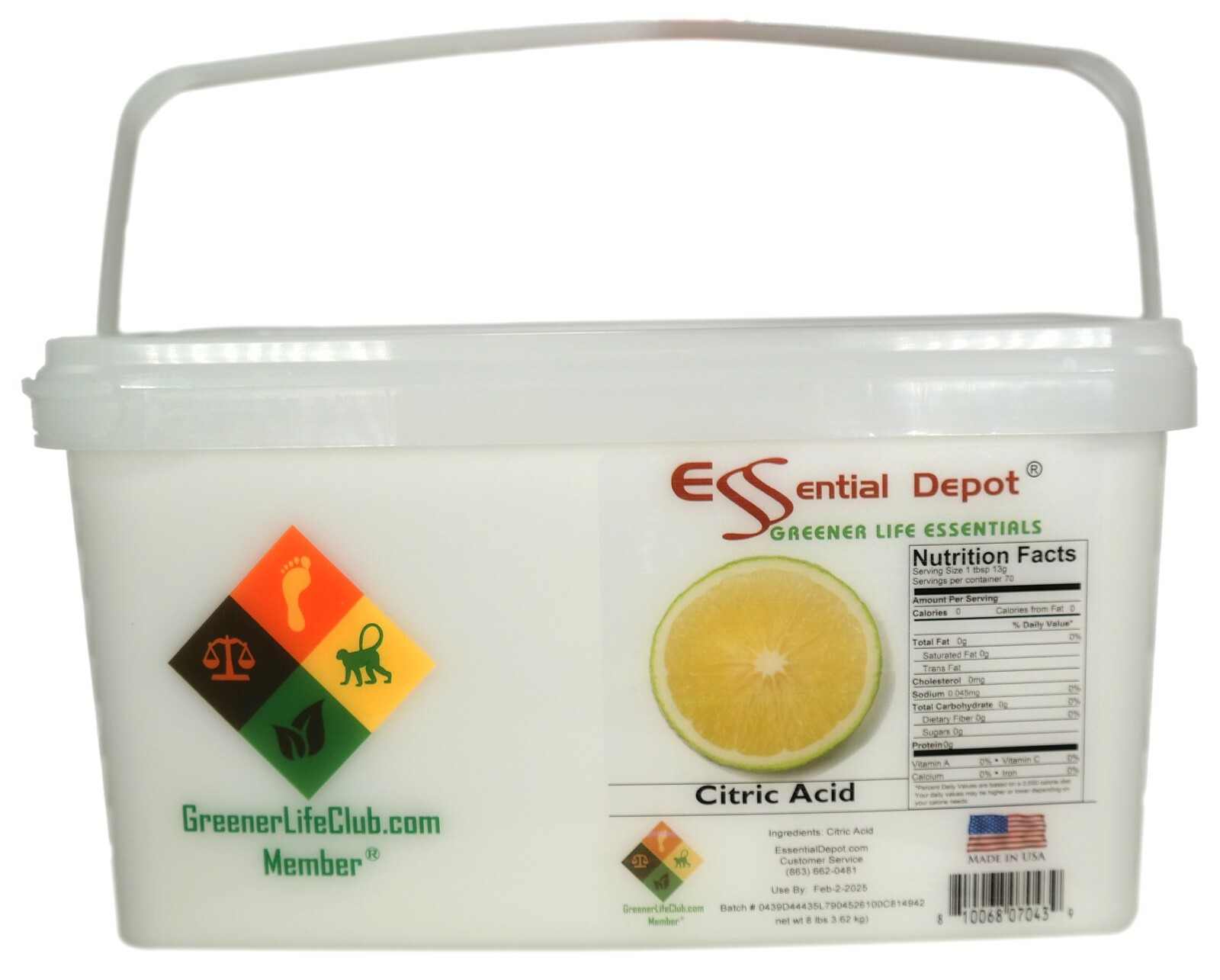 Citric Acid Powder – USA, non GMO – 8lb – Greener Life Club Box