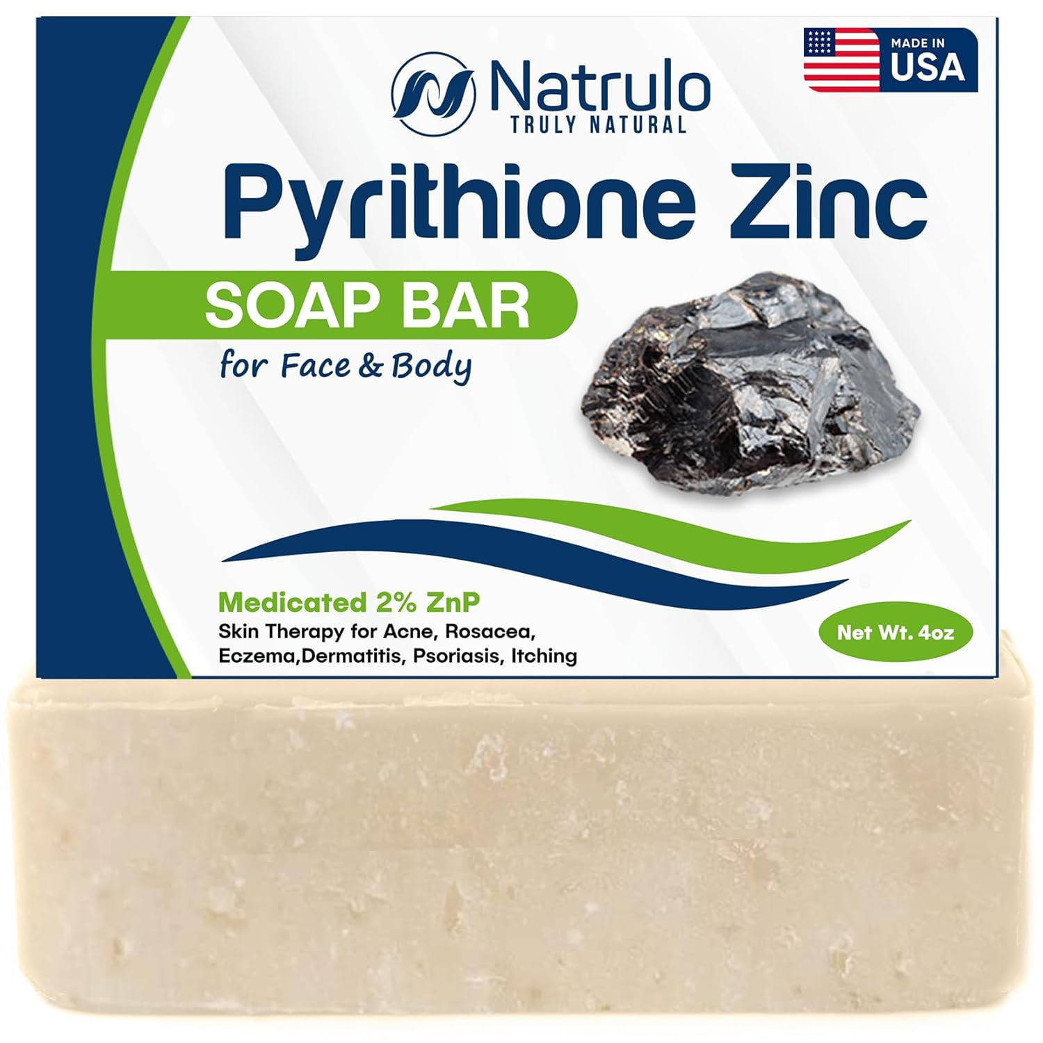 Pyrithione Zinc Soap Bar for Face & Body, 4Oz | Medicated 2% Znp Bar Soap Skin T
