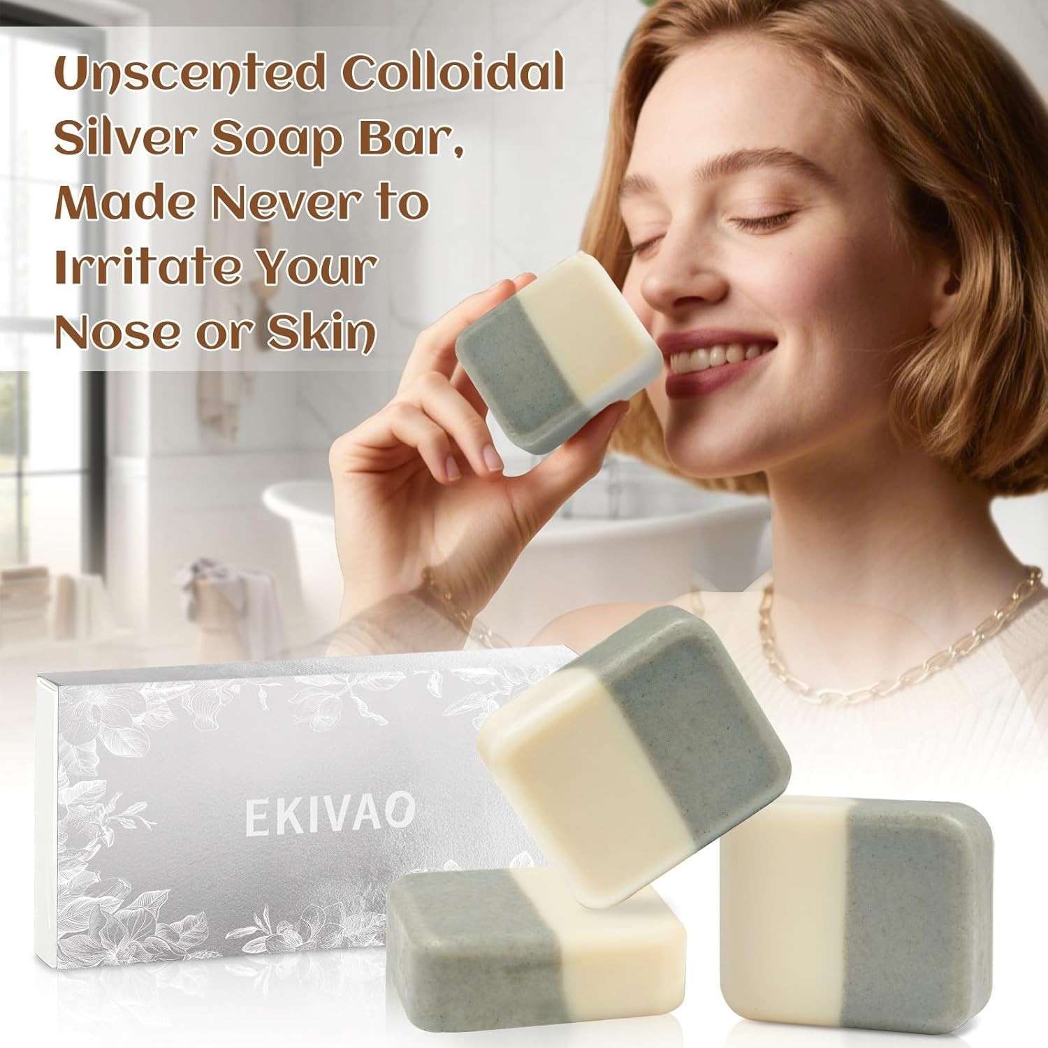 3 Pack Unscented Colloidal Silver Soap Bar – Moisturizing Cleanser for Body Odor
