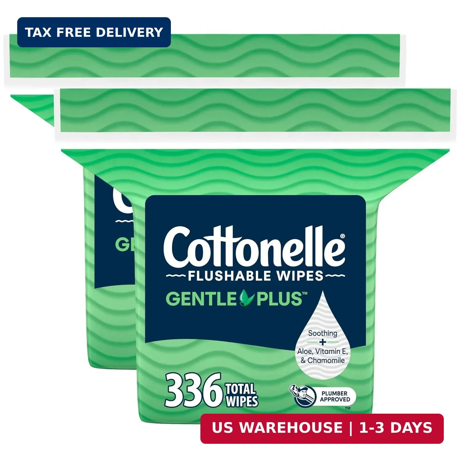 Cottonelle GentlePlus Flushable Wet Wipes with Aloe & Vitamin E, 2 Refill Packs,