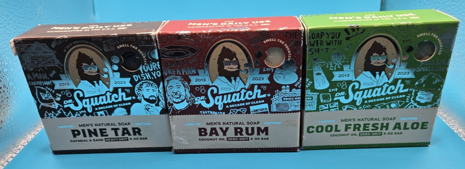 Dr Squatch 10th Anniversary Bundle Of 3; Cool Fresh Aloe, Bay Rum, And Pine Tar
