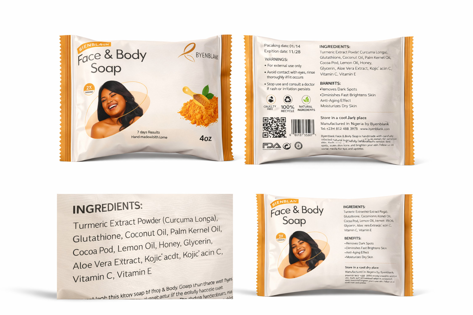 Turmeric Kojic Glutathione Face & Body Soap 4oz – Dark Spot Brightening