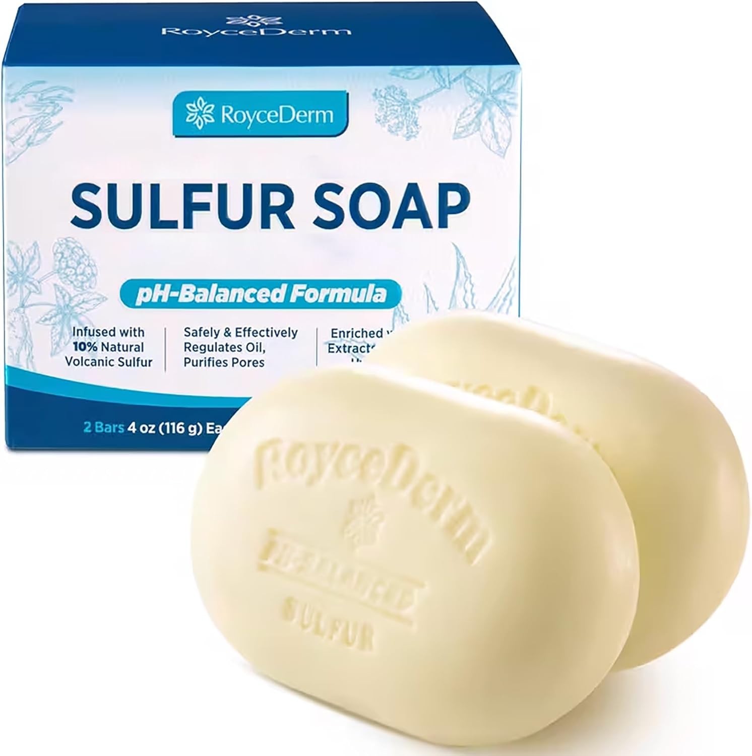Roycederm Sulfur Soap for Acne Support: For Sensitive Skin 4 oz 2 Bars Exp 02-28