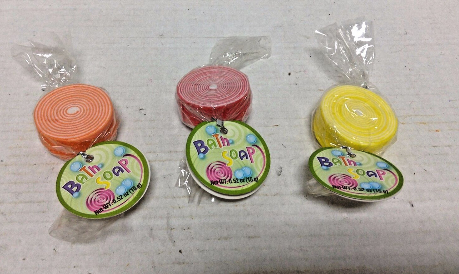 3 Round Spiral Roll up Candy Shaped Decorative Bath Soaps Red Orange Yellow