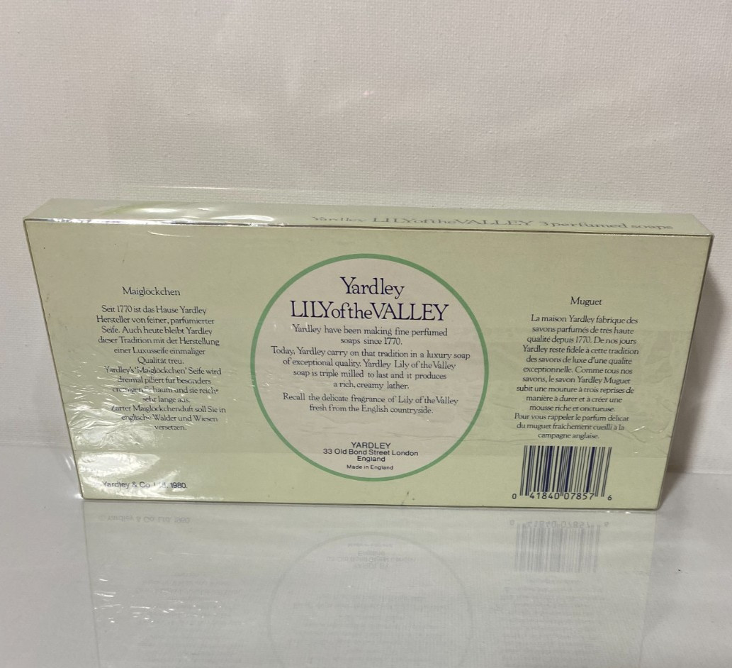 YARDLEY Vintage Lily of the Valley 3 x 2.65 oz Perfumed Soaps, New in Box – 1980