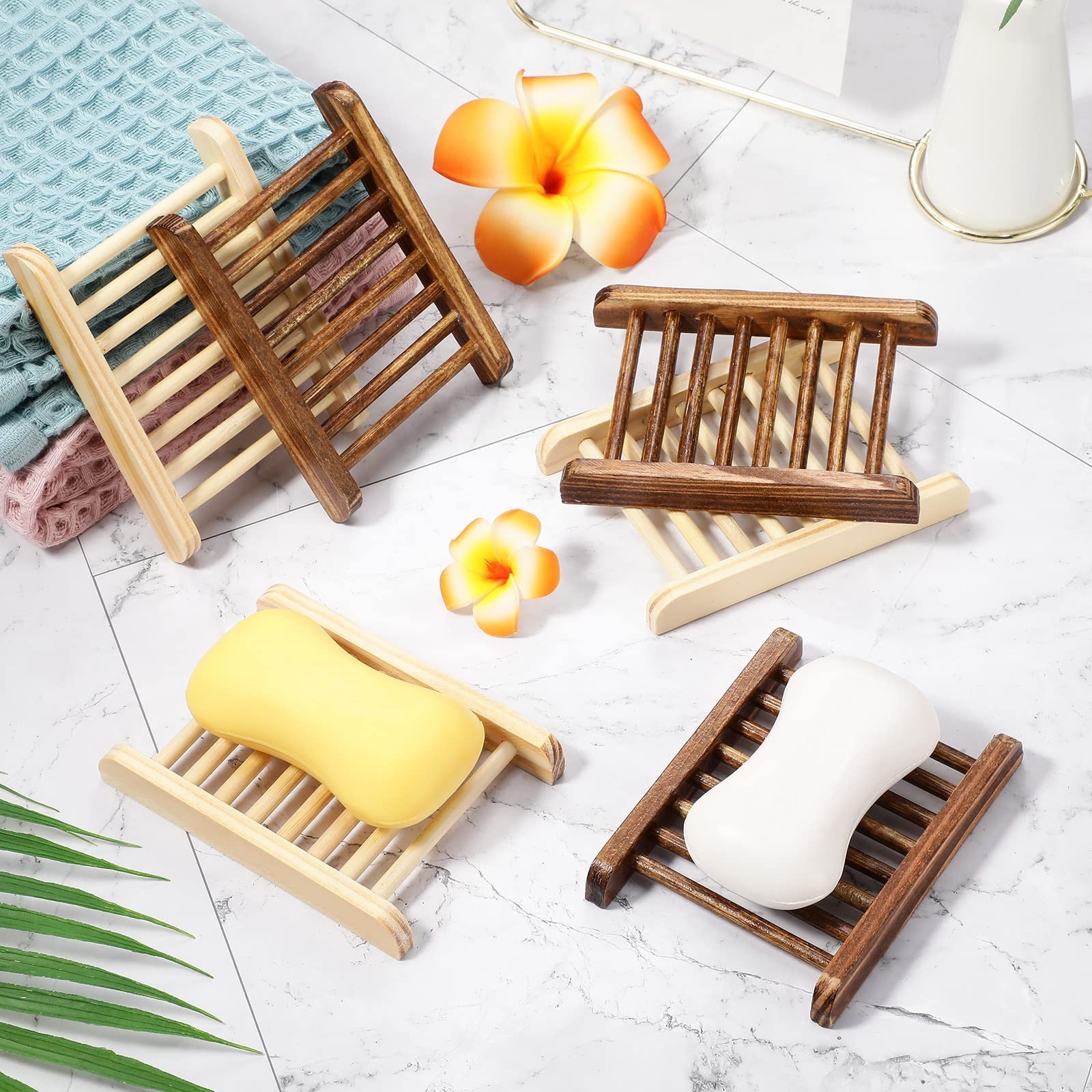Sawysine 50 Pcs Home Bamboo Wood Soap Holder Bulk Bathroom Wooden Soap Dish T…