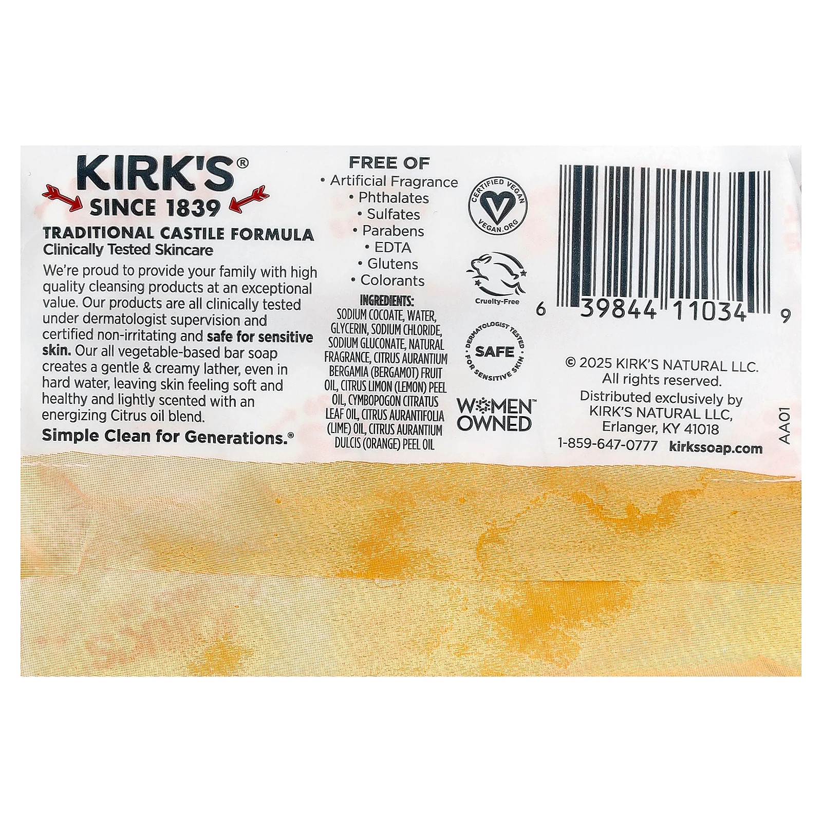 100% Premium Coconut Oil Castile Bar Soap, Citrus Twist, 3 Bars, 4 oz (113 g)