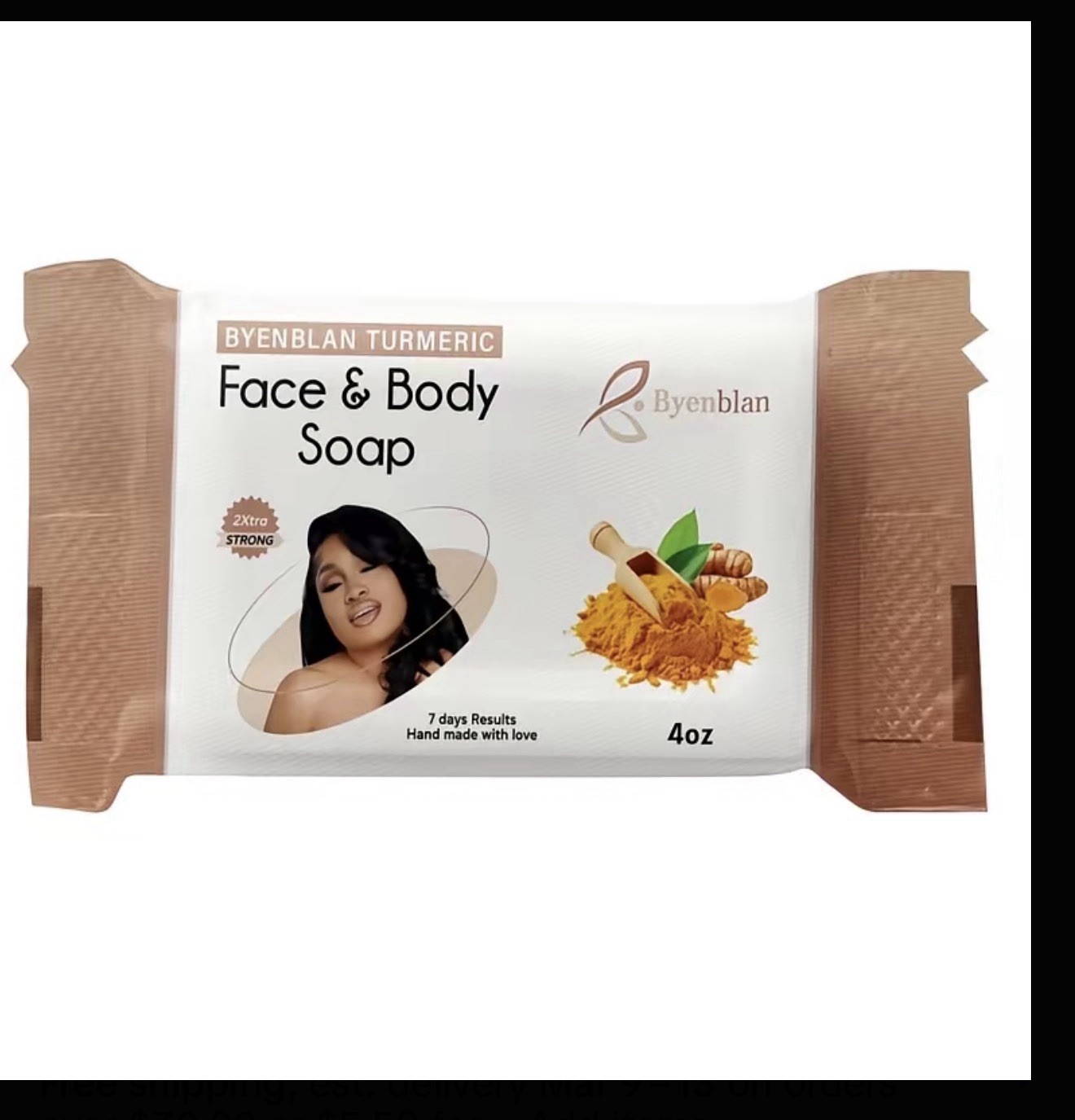 Byenblan Handmade Turmeric Face & Body Soap 4oz White Brown Rectangular
