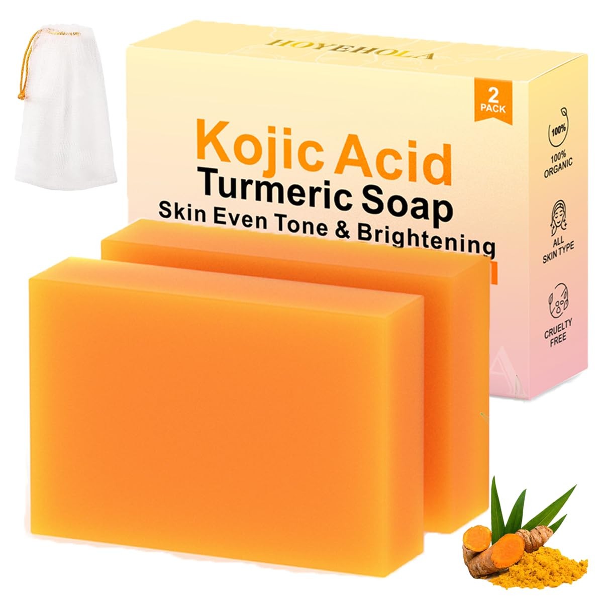 Kojic Acid Turmeric Soap Bar – Dark Spot Remover for Face Even Skin Tone, Moistu