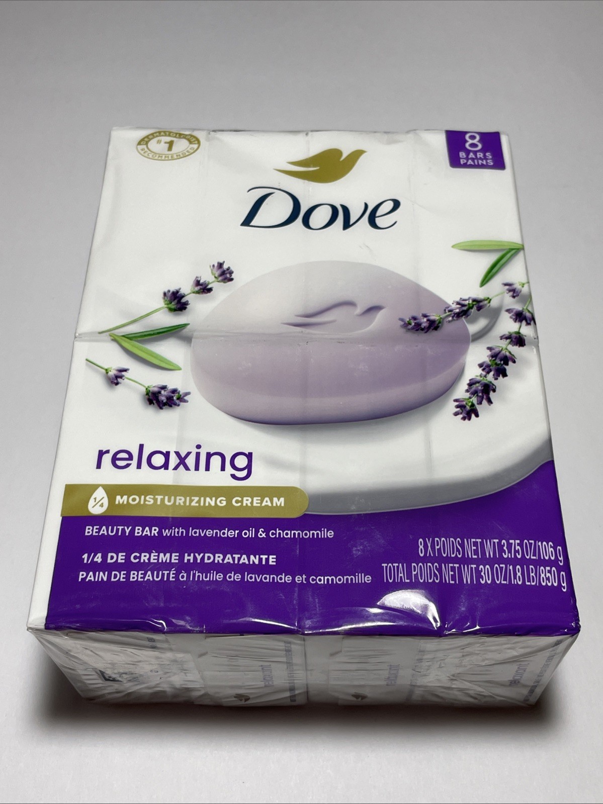 (8 BARS) Dove Relaxing Gentle Beauty Bar Soap Lavender Oil&Chamomile TOTAL 850g