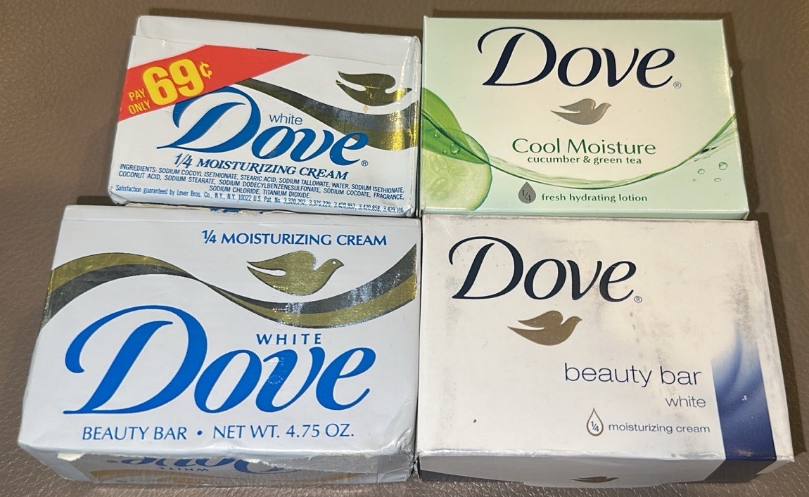 Vtg Mixed Dove Bars, 2-White, 1-Cucumber & Green Tea, And 1-White Beauty Bar-NOS