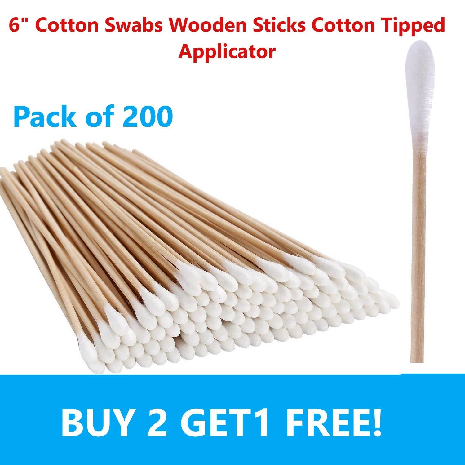 200pc Cotton Swabs Swab Q-tips 6″ Long Wood Medical Grade Manufacturer Sealed 11