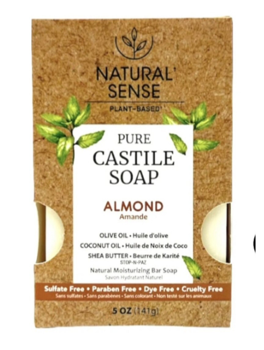 NEW! NATURAL SENSE (2-BARS) 5 Oz. Bars ●ALMOND● Pure Castile Natural Soap🫧.