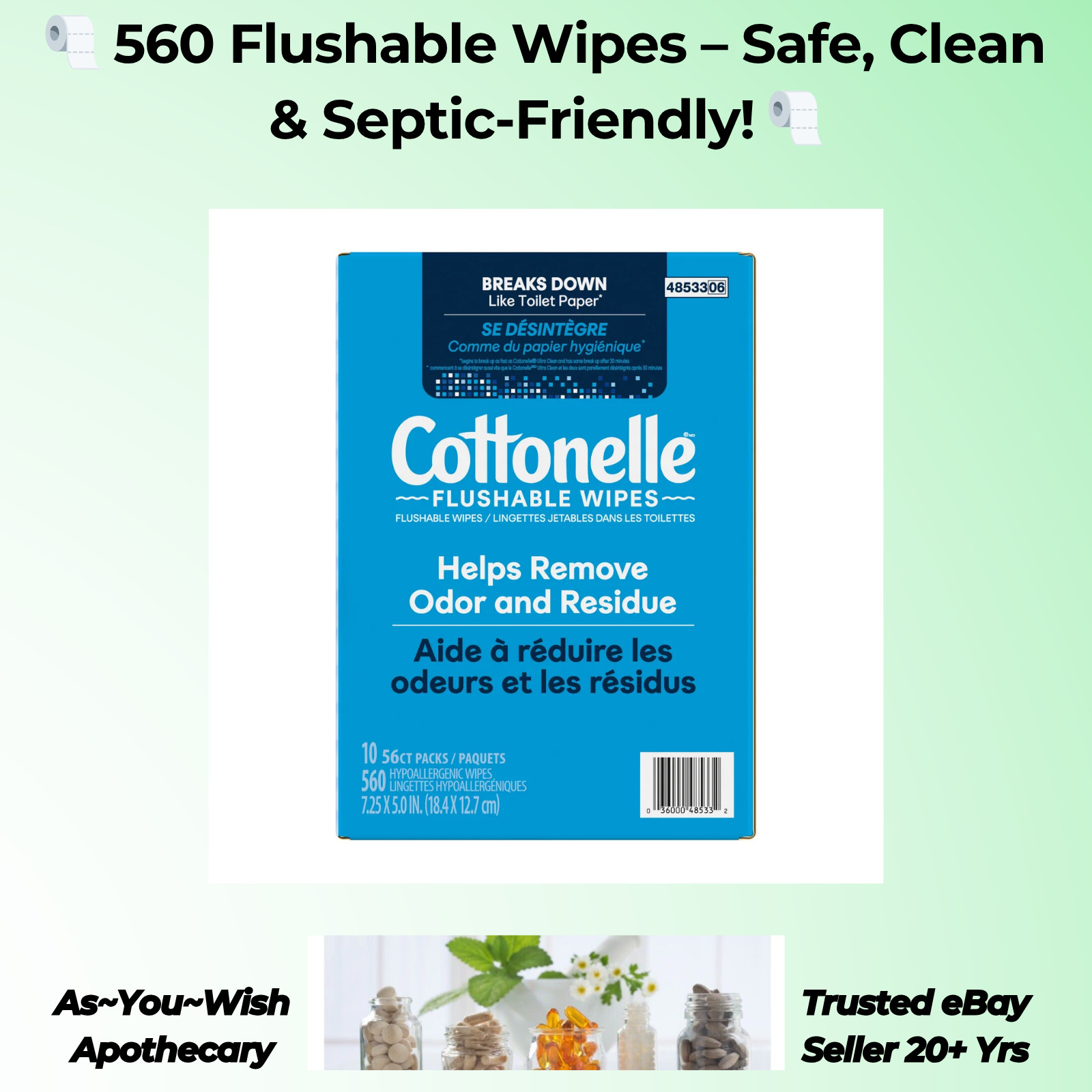 Cottonelle Fresh Care Flushable Wipes, 560 Wipes 10 Flip-Top Packs 56 Wipes Each