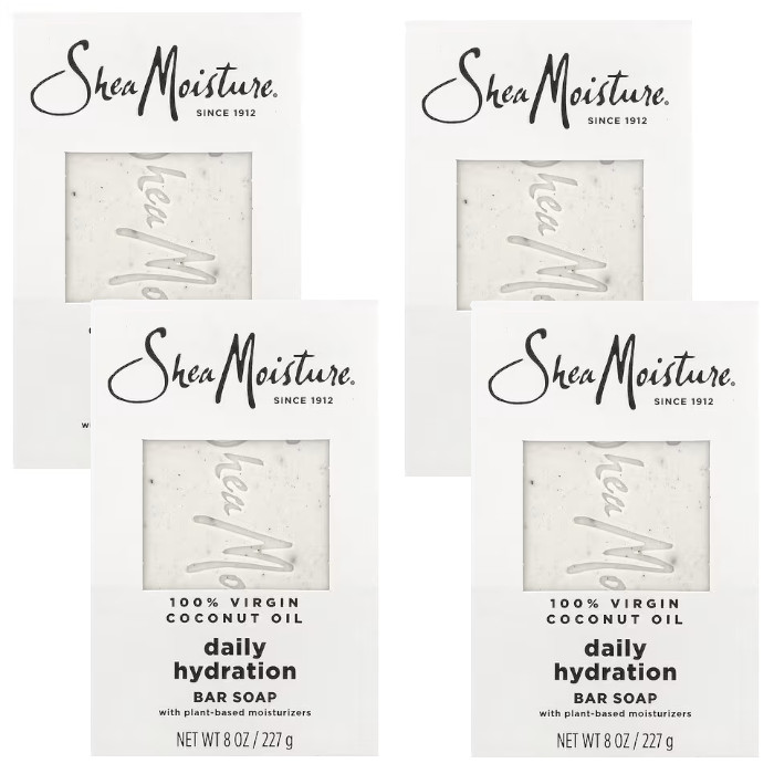 Shea Moisture 100% Virgin Coconut Oil Daily Hydration Bar Soap 8 oz Each (Pack 4