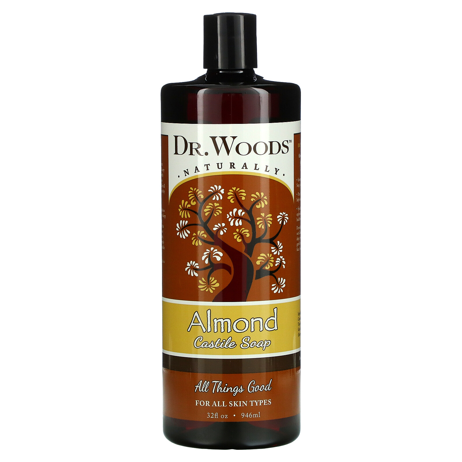 Dr Woods Almond Castile Soap 32 fl oz 946 ml All-Natural, Cruelty-Free,