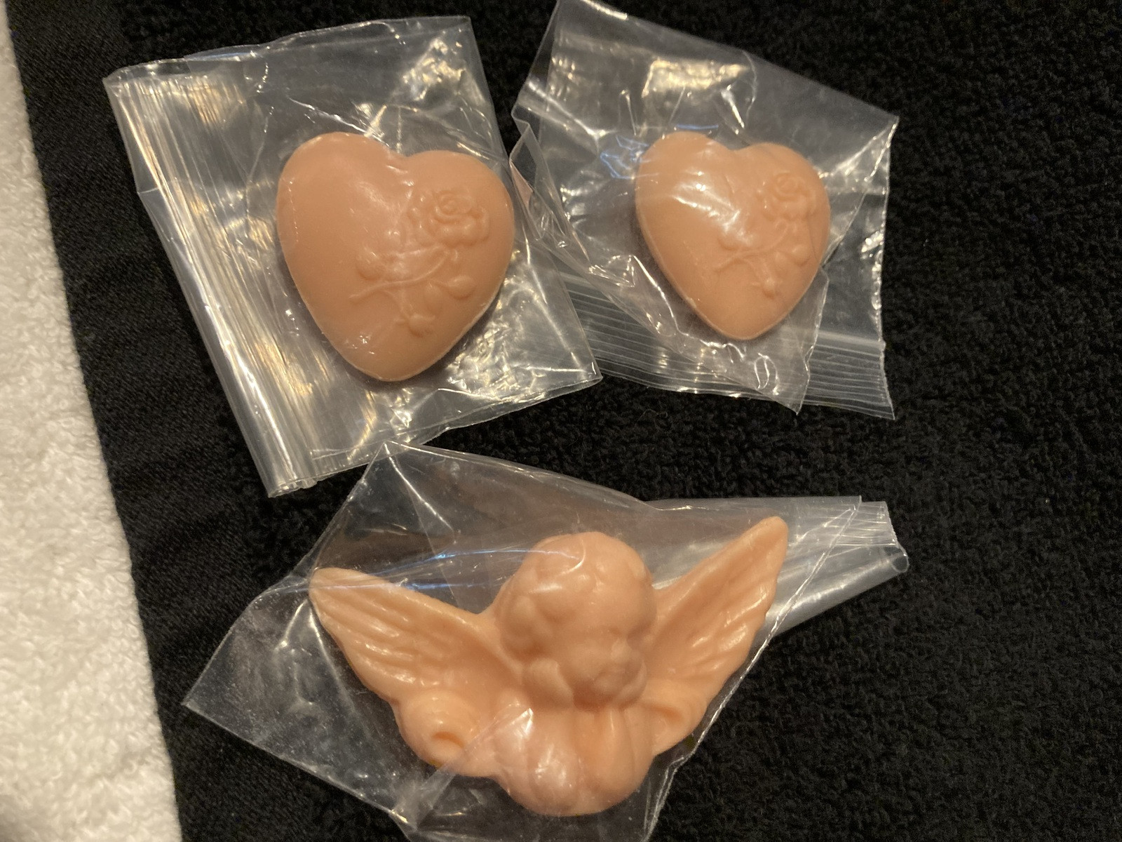 3 Pink Guest Hand Travel Soaps 2 Hearts & 1 Angel All Unused