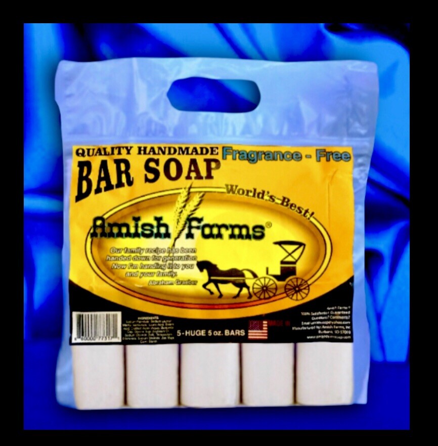 Amish Farm Worlds Best Quality Bar Soap Fragrance Free No Dyes (Pack of 5 Bars)