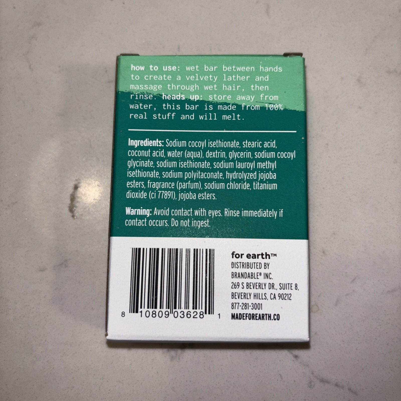FOR EARTH 100% VEGAN 2 IN 1 SHAMPOO & CONDITIONER 3oz BAR EUCALPTUS NEW