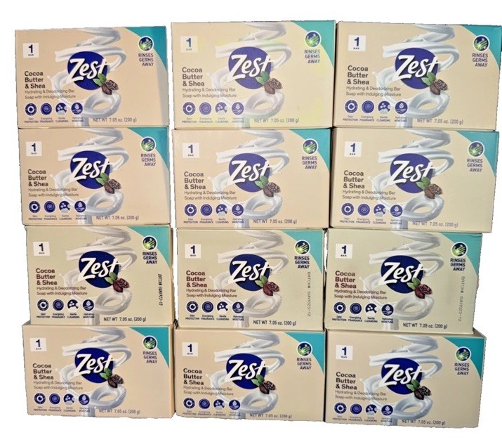 12 Zest Jumbo COCOA BUTTER & SHEA Hydrating & Deodorizing Jumbo Bar Soap 12 DELM