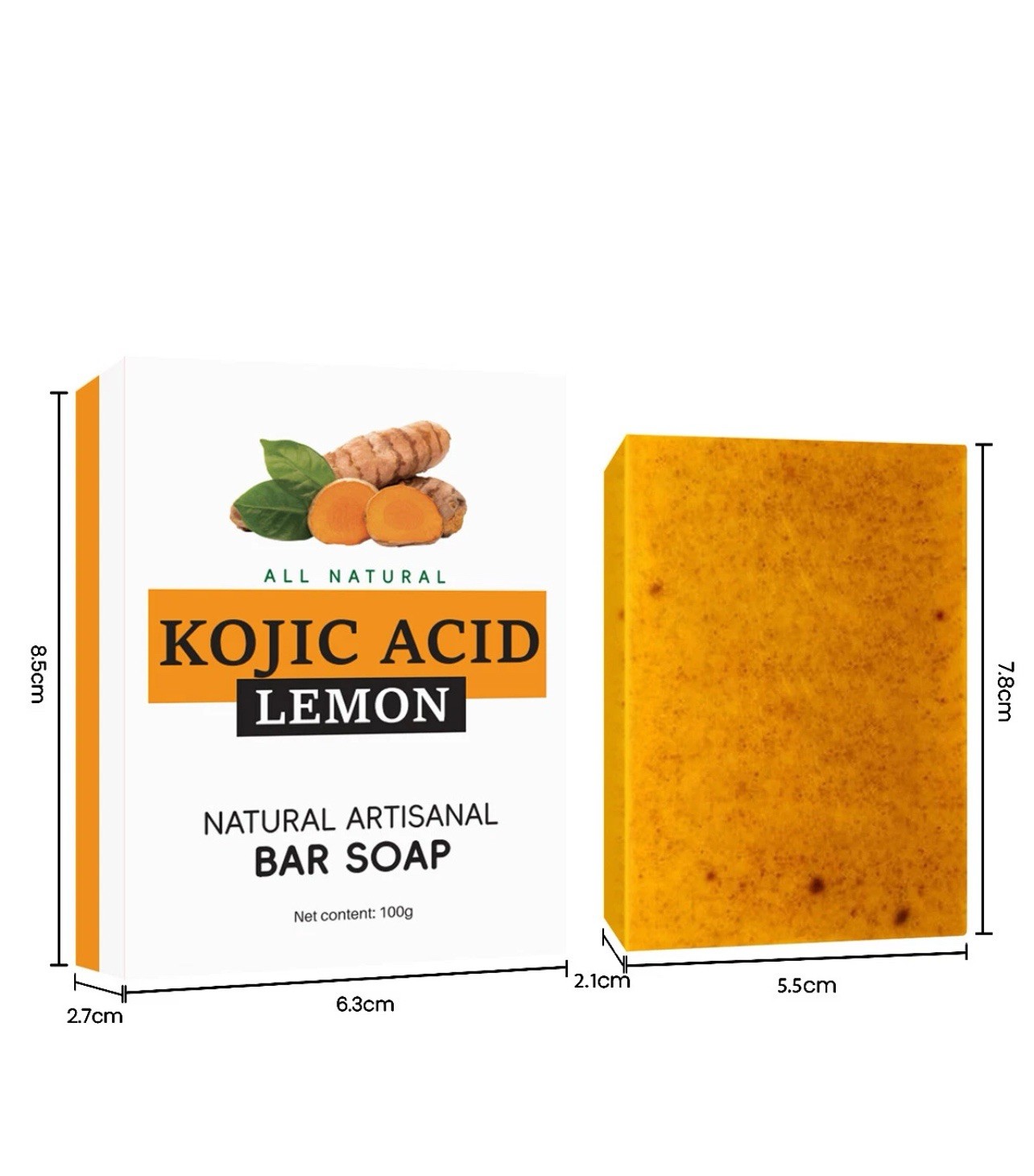 Honey Glow Lemon Turmeric Kojic Acid Soap Bar, 100g Turmeric Face and Body Soap