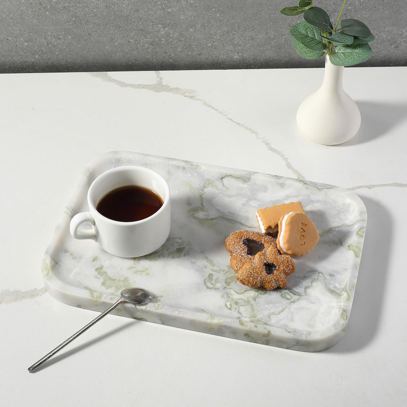 Karibiber Luxury Marble Vanity Tray Bathroom Tray Countertop Bianco Marble Stone