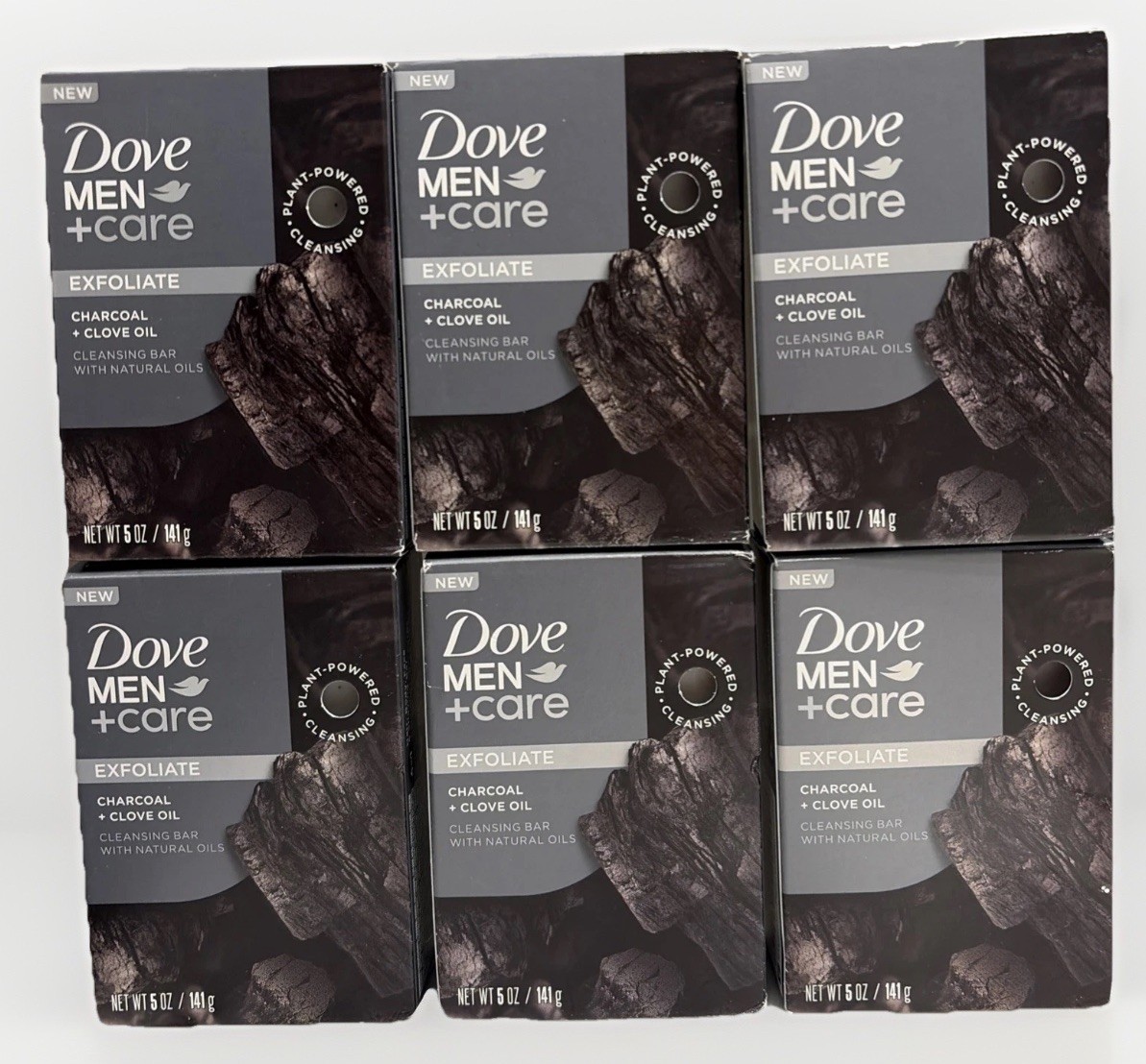 6 Pack: Dove Men+Care Exfoliate Plant Based Bar Soap – Charcoal & Clove Oil 5 oz