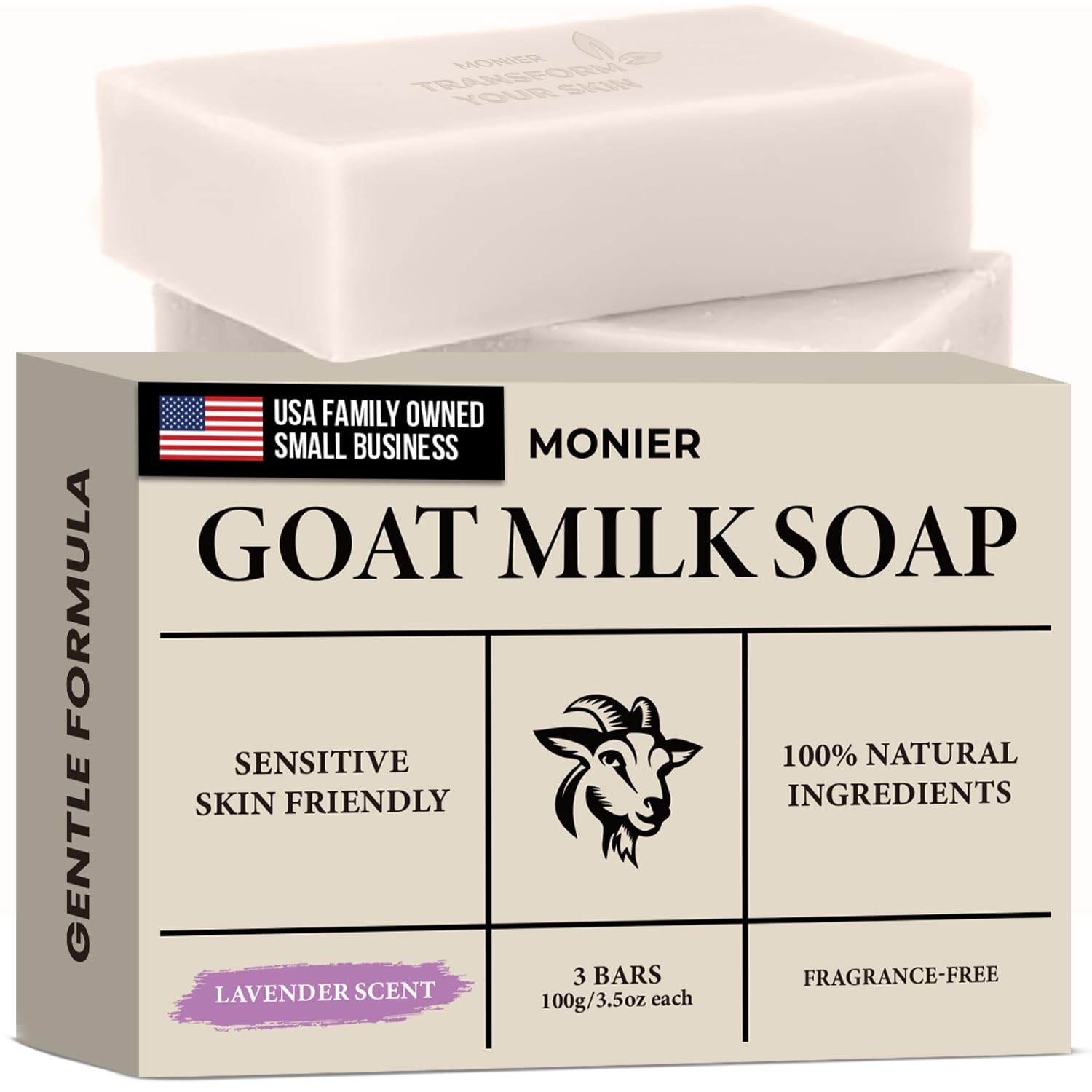 MONIER Goat Milk Soap Bar For Dry & Sensitive Skin – 100% Natural & Organic Skin