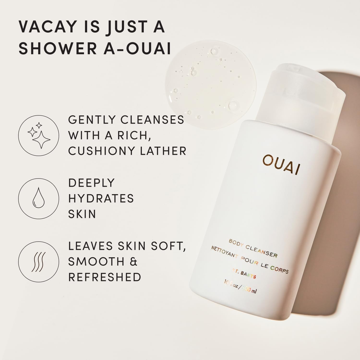 OUAI Body Cleanser, St. Barts Travel Size – Foaming 3 Fl Oz (Pack of 1)