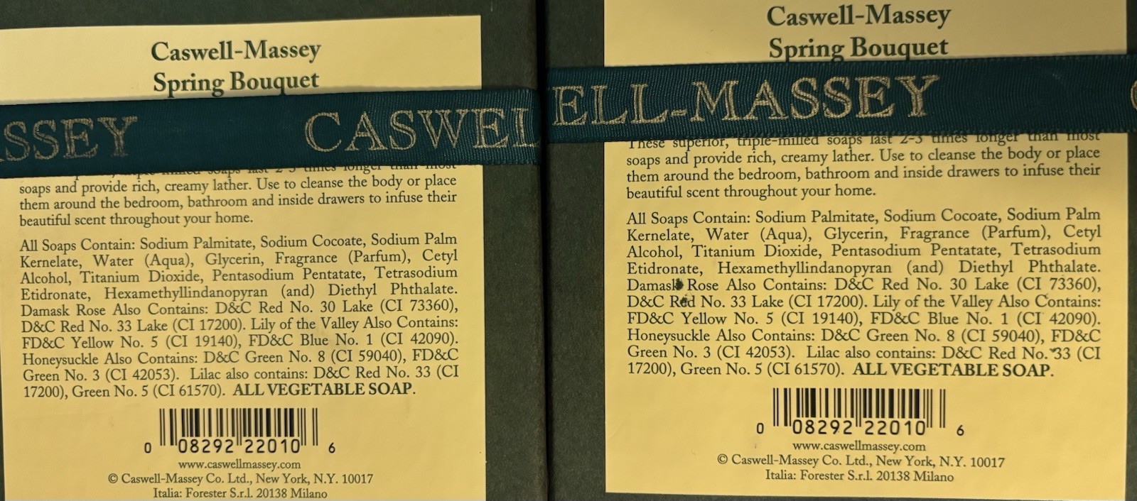 Lot of (8) 3.25 oz Caswell-Massey Spring Bouquet Soaps in 2 Four-Pack Gift Boxes