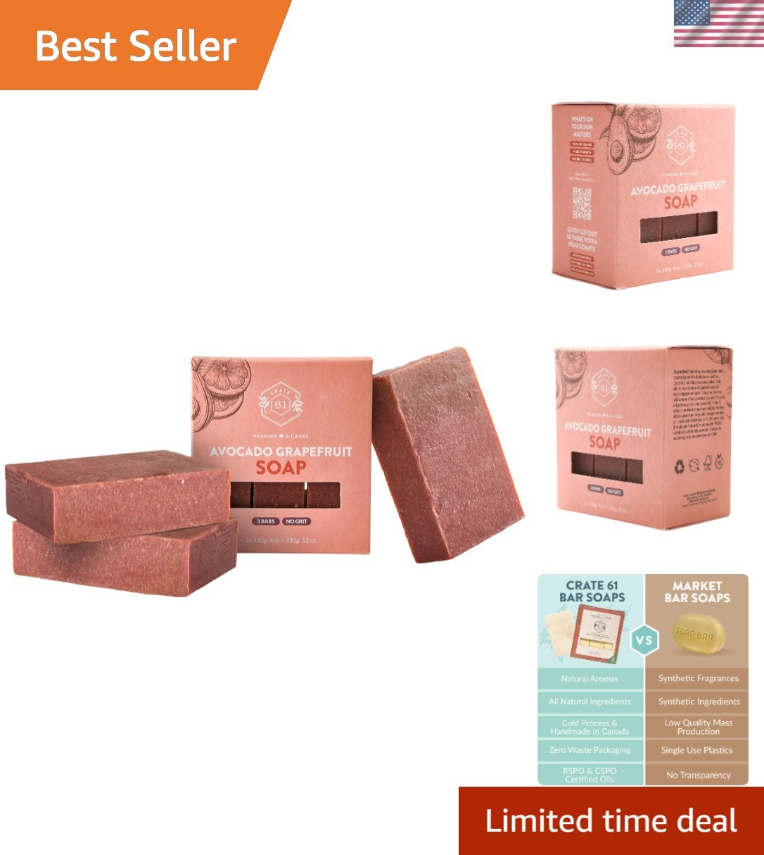 Eco-Friendly Natural Bar Soap Bundle – Grapefruit Scent for Men & Women