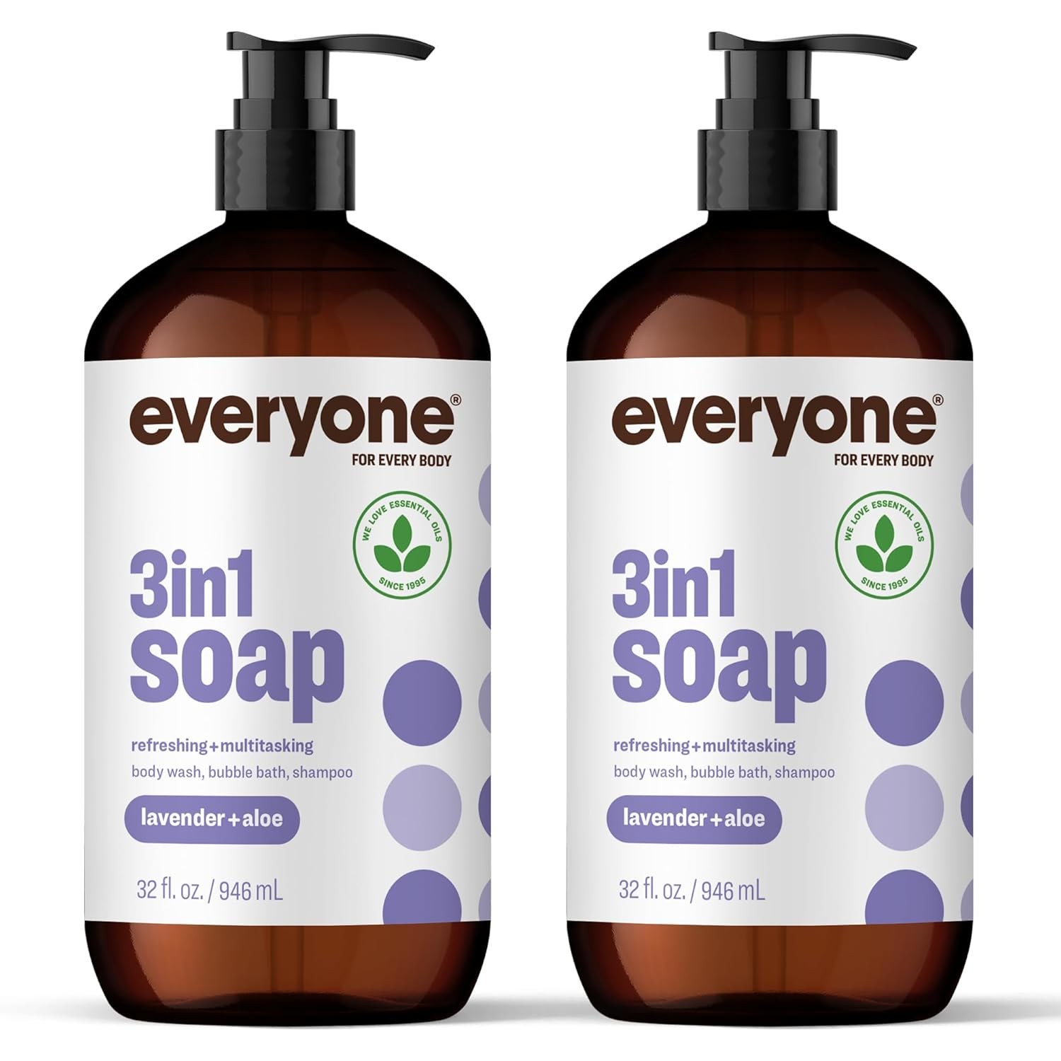 Everyone 3-in-1 Soap, Body Wash, Bubble Bath, Shampoo, 32 Ounce (Pack of 2), Lav
