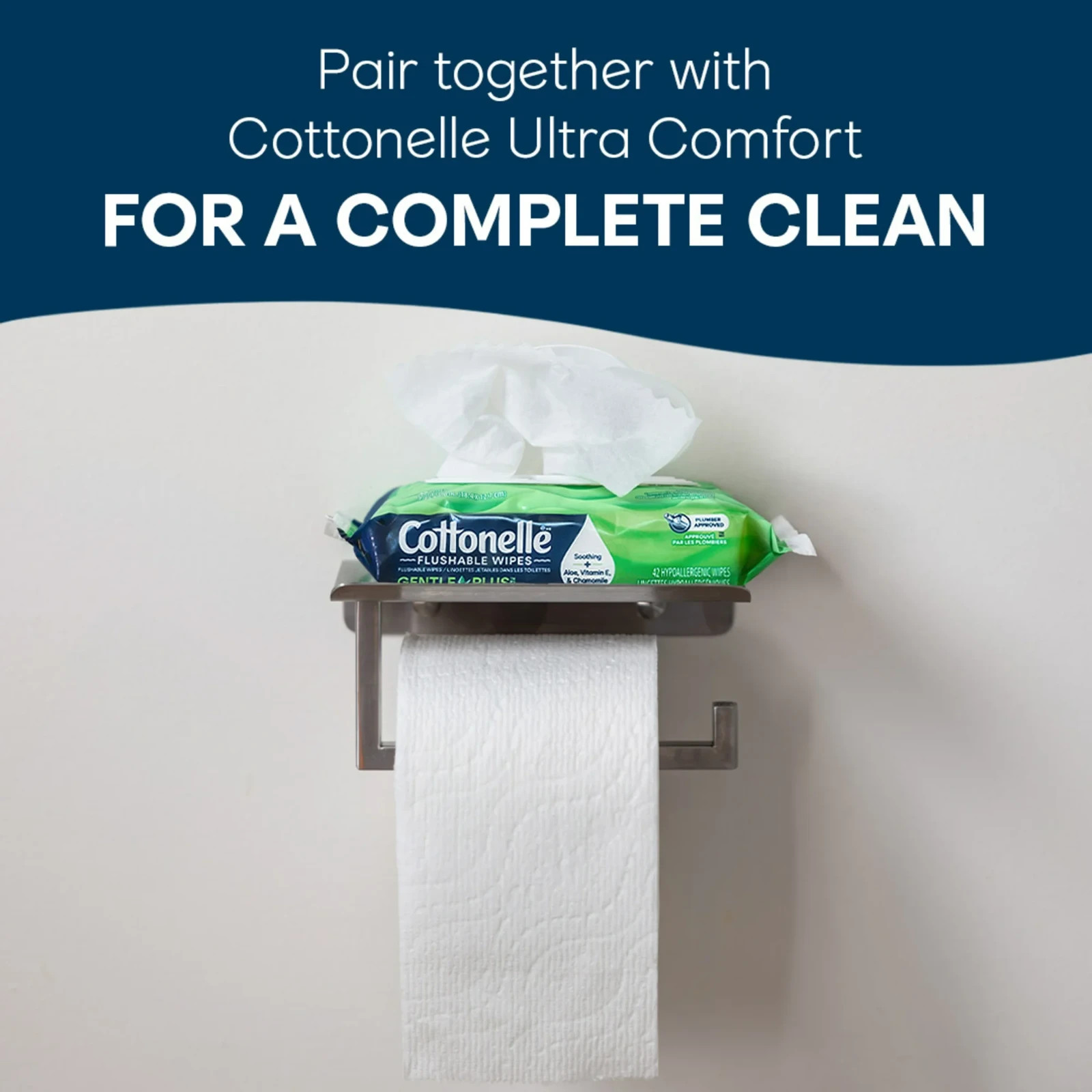 Cottonelle GentlePlus Flushable Wet Wipes, 4 Flip-Top Packs 168 Total Flushable.